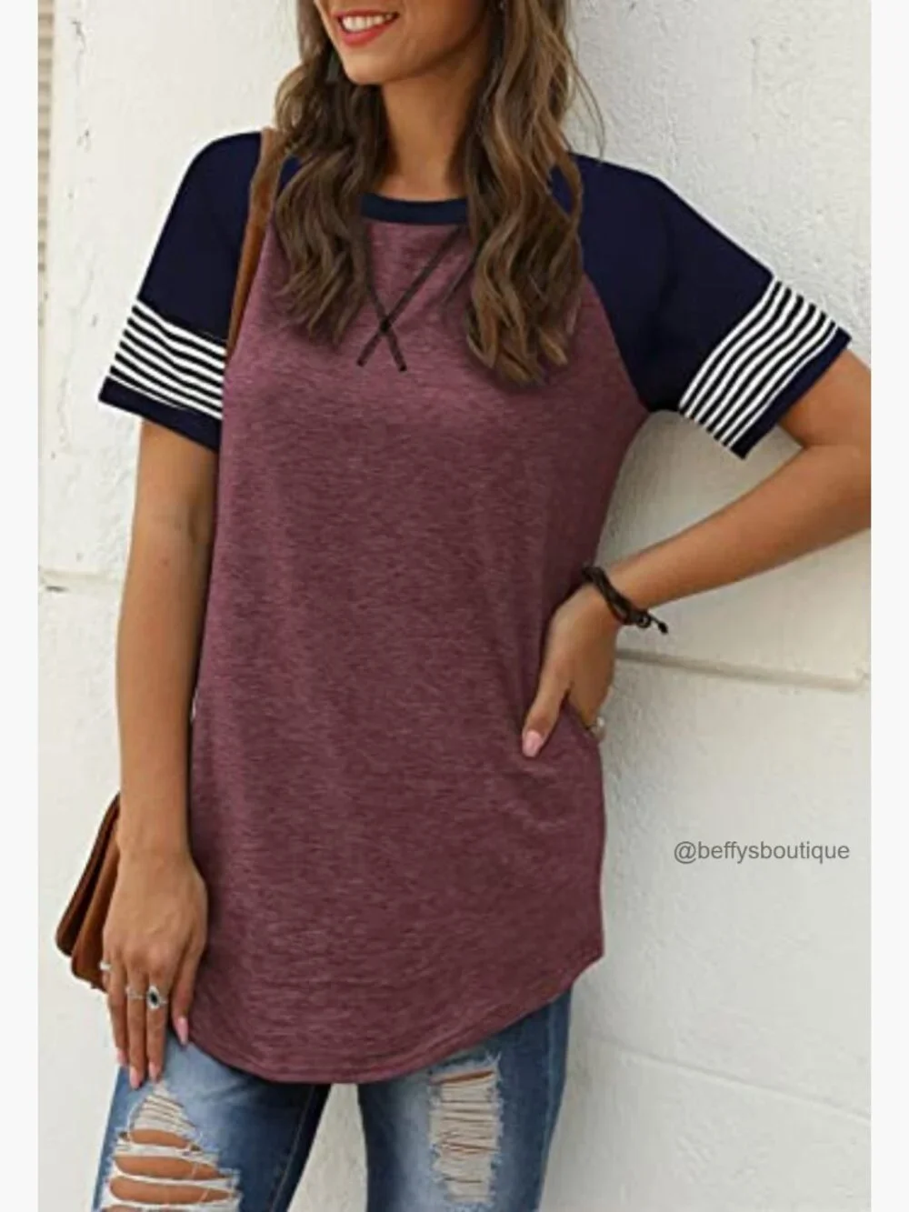 Women's Short Sleeve Striped Tunic T-Shirt Blouse